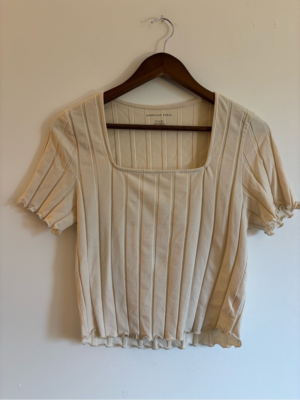 American Eagle Outfitters Cream Ribbed Square-Neck Crop Top